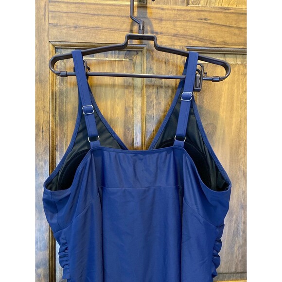 Perona One Piece Swimsuit Modest Plus Size 2X Navy Blue Flattering Long Skirt - Picture 4 of 11